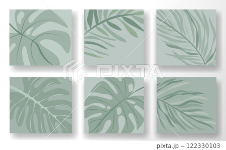 Inspirational mockup template set for social media featuring elegant leaf illustrations in soothing green tones Inspirational mockup template set for social media featuring elegant leaf illustrations in soothing green tones 122330103