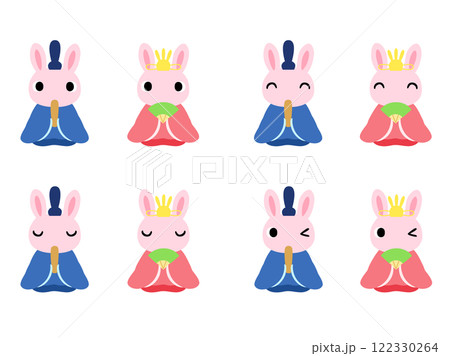 ウサギのひな人形のイラストセット 122330264