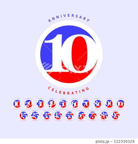 Blue red business modern anniversary round emblems in vintage style. Vector illustration Blue red business modern anniversary round emblems in vintage style. Vector illustration 122330328