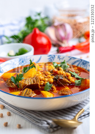 Hearty Beef and Chickpea Stew. Hearty Beef and Chickpea Stew. 122330332