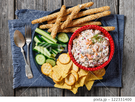 salmon dip with caper, red onion, fresh dill and sour cream salmon dip with caper, red onion, fresh dill and sour cream 122331400