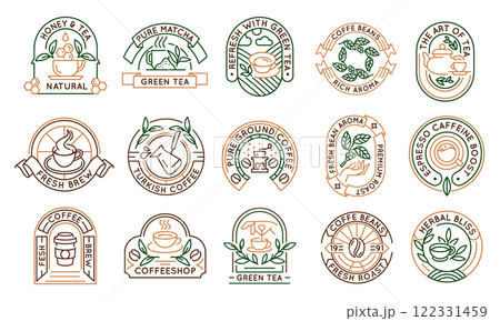 Set of 15 Tea and Coffee Logo Icons 122331459