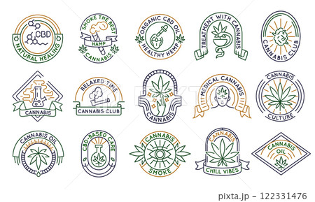 Set of 15 Cannabis and CBD Logo Icons 122331476