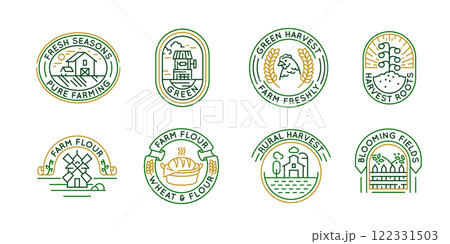 Set of 8 Farming and Agriculture Logo Icons 122331503