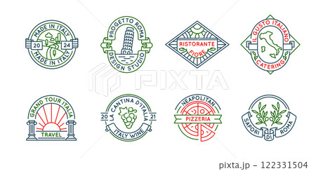 Set of 8 Italian Cuisine and Culture Logo Icons Set of 8 Italian Cuisine and Culture Logo Icons 122331504