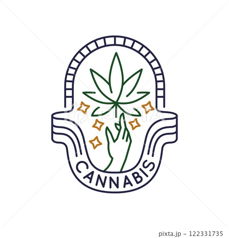 Simple Logo with Cannabis Leaf Icon Simple Logo with Cannabis Leaf Icon 122331735