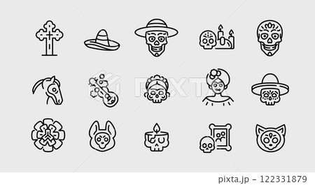 Dia de Muertos Icons Set 122331879