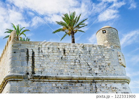 Views of the side of the wall of the Peniscola castle, Castellon, Valencian Community, Spain 122331900
