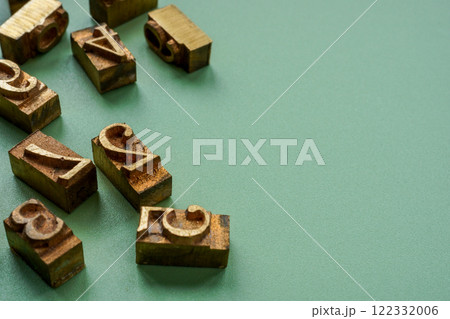 Close-up of typographic numbers as a symbol of calculations and planning. 122332006