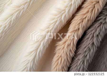 Assortment of luxurious faux fur textures in neutral tones for fashion and interior design. AI generation 122332125
