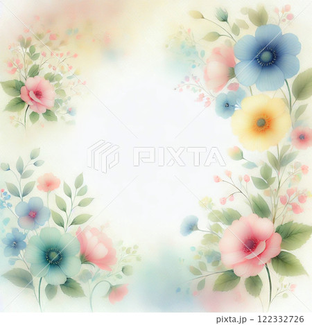 淡いパステルカラーの水彩フラワー背景素材｜メッセージカードや招待状に最適 122332726