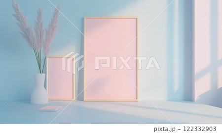 Simple 3D Scene In Pastel Color With Frame Mockup 122332903