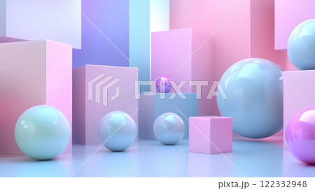 3D abstract shapes in a pastel palette 122332948