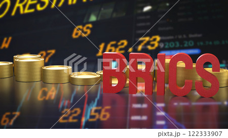 The Red  Brics and Gold  coins for Business concept 3d Rendering. 122333907