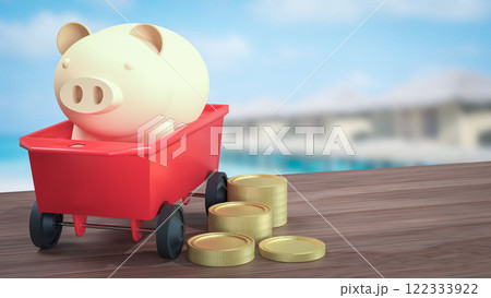The Piggy Bank and coins for Earn or Saving Money concept 3d Rendering. The Piggy Bank and coins for Earn or Saving Money concept 3d Rendering. 122333922