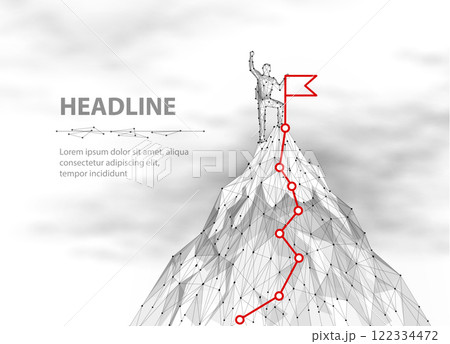 Man stands on the top of mountain. Company leader, Achieve victory. 122334472