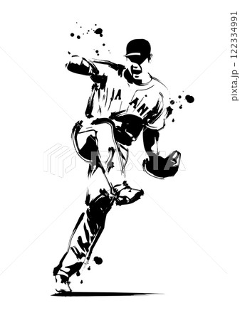 野球　投手　飛び散る汗 122334991