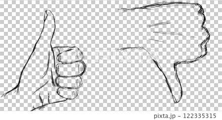 スケッチ調サムズアップ・サムズダウン 線画手描きイラスト 122335315