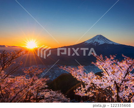 富士山と桜 122335608