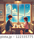 海の見えるカフェで同級生と再会 122335775