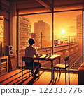 沈む夕日に照らされる男 122335776
