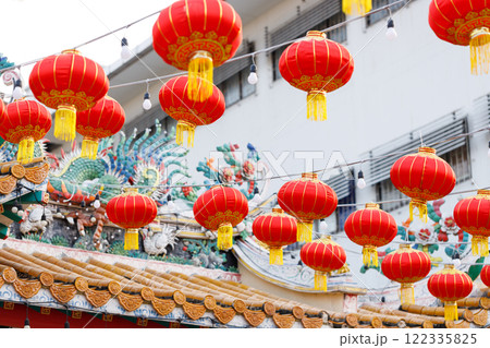 Lunar or Chinese new year lanterns decorated around temple, Thailand. Lunar or Chinese new year lanterns decorated around temple, Thailand. 122335825