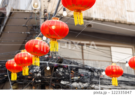 Lunar or Chinese new year lanterns decorated over street, Thailand. Lunar or Chinese new year lanterns decorated over street, Thailand. 122335847