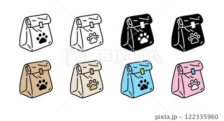 dog food vector paw puppy footprint icon package paper bag cat kitten head neko pet cartoon character illustration symbol isolated design 122335960