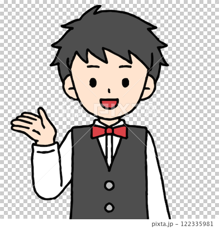 一名男服務生正在指揮。 一名男服務生正在指揮。 122335981