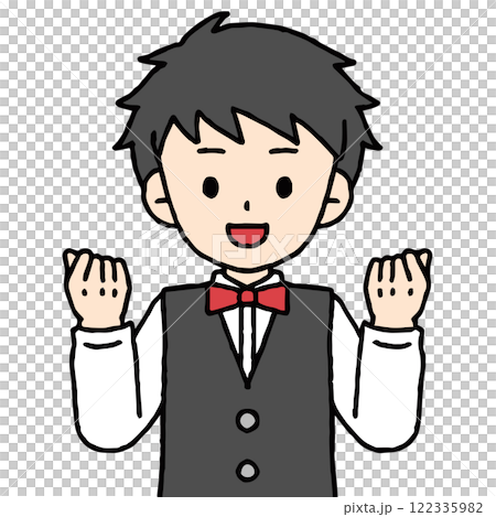 ウエィターの男性がガッツポーズをしている 122335982