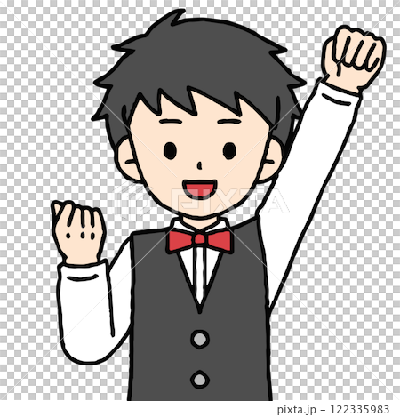 A male waiter is doing a fist pump 122335983