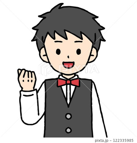 ウェイターの男性がガッツポーズをしている ウェイターの男性がガッツポーズをしている 122335985