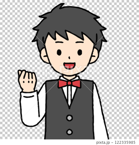 ウェイターの男性がガッツポーズをしている ウェイターの男性がガッツポーズをしている 122335985