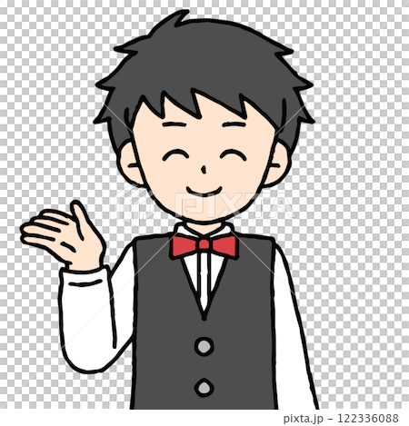 A male waiter is showing customers around 122336088