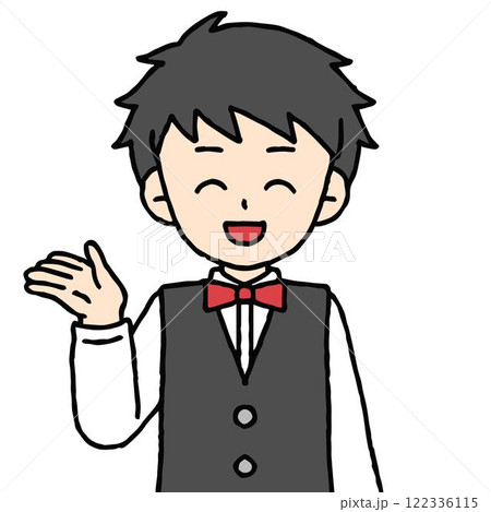 ウェイターの男性が案内をしている 122336115