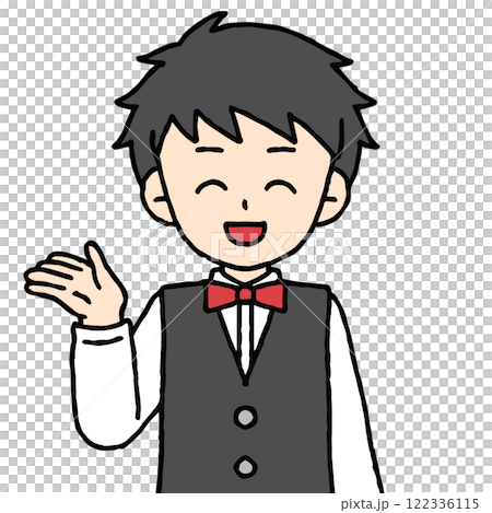 ウェイターの男性が案内をしている 122336115