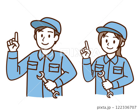 作業服_スパナ_指差し_ブルー 122336707