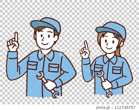 作業服_スパナ_指差し_ブルー 122336707