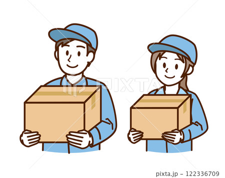 作業服_ダンボールを抱える人_ブルー 作業服_ダンボールを抱える人_ブルー 122336709