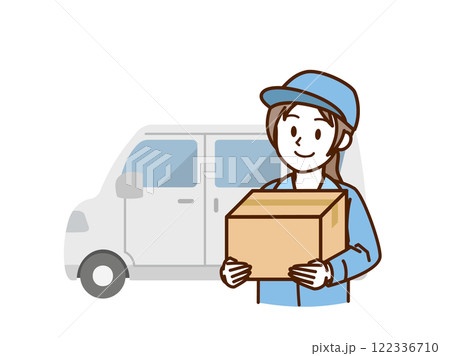 作業服_ダンボールを抱える女性_車 122336710