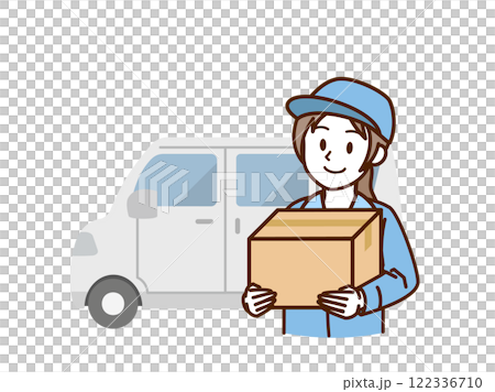 作業服_ダンボールを抱える女性_車 122336710