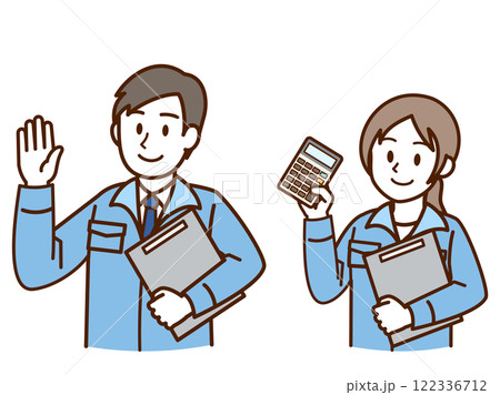 作業服_バインダーと計算機_ブルー 122336712