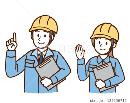 作業服_黄色いヘルメット_ブルー 122336713