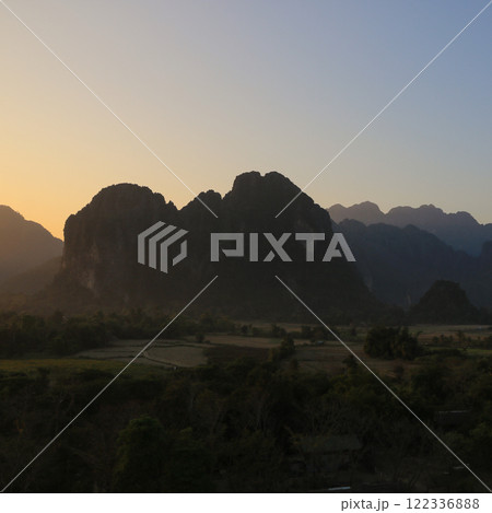 Phapoak Mountain after sunset, Vang Vieng, Laos. Phapoak Mountain after sunset, Vang Vieng, Laos. 122336888