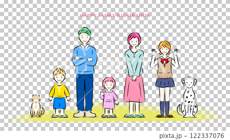 幸福的家庭聚會 | 2對夫婦、3個孩子、貓和狗 122337076