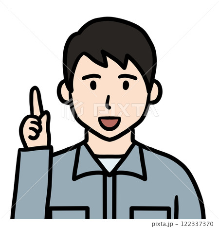 指差す作業着姿の若い男性 122337370