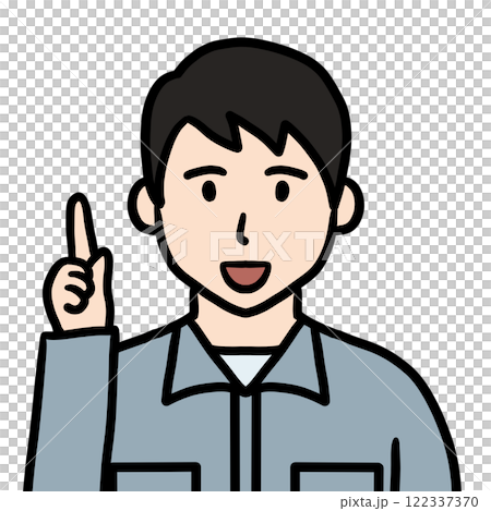 指差す作業着姿の若い男性 122337370