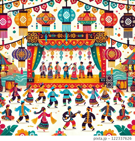日本のお祭りの踊りのイラスト 122337626