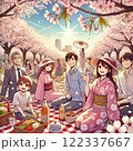 休日に桜のお花見を楽しむ 122337667