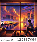幻想的な夕焼けに照らされる部屋 122337669